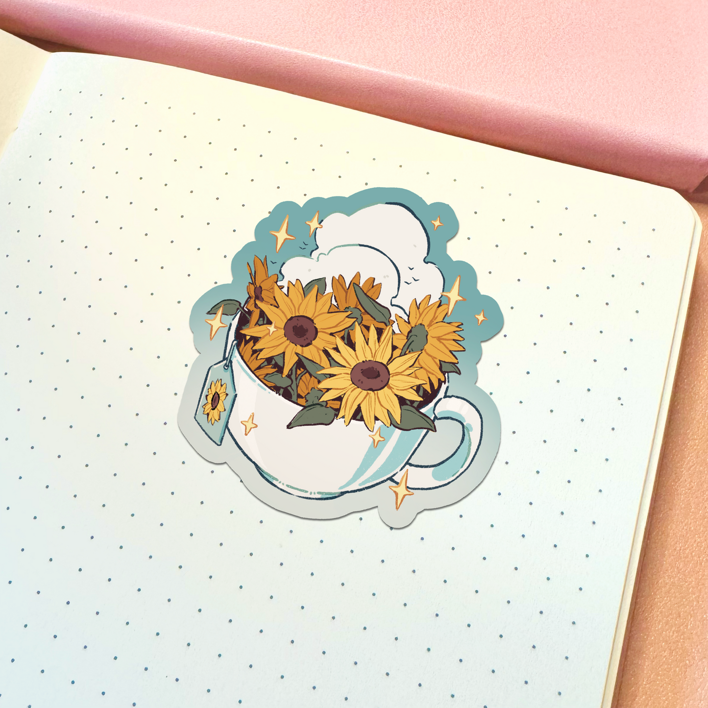 Aesthetic Sunflower Tea Cup Vinyl Sticker