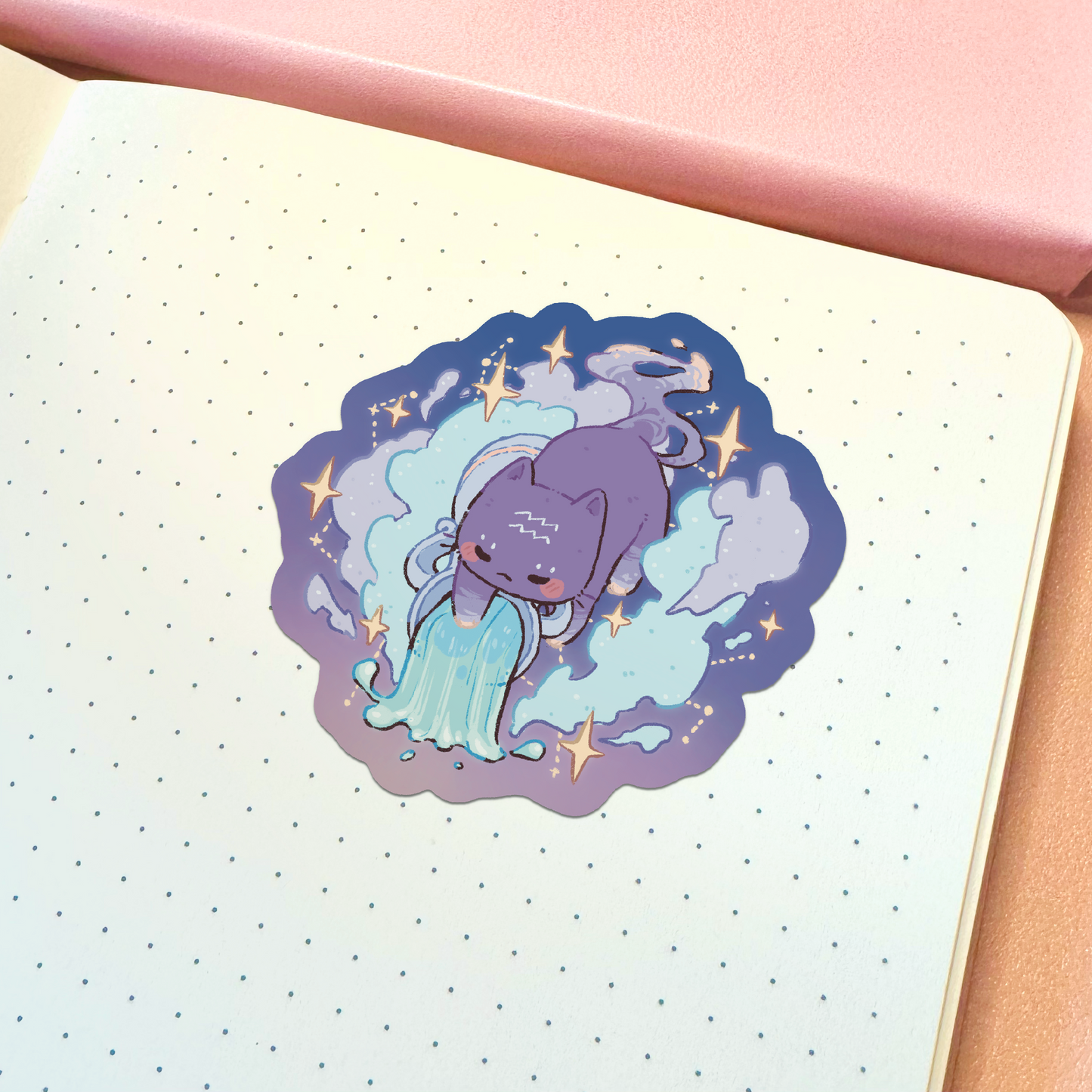 Zodiac Aquarius Cat Vinyl Sticker