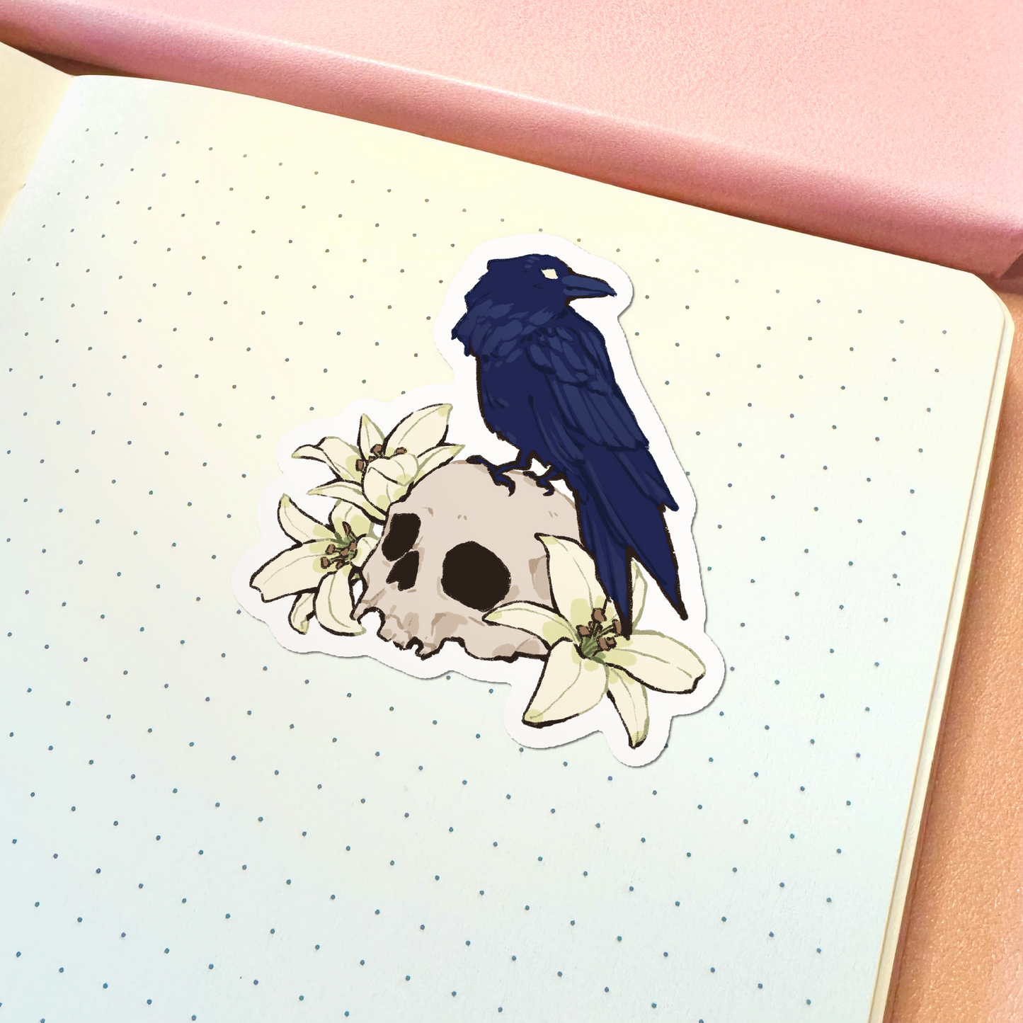Floral Raven Skull Vinyl Sticker