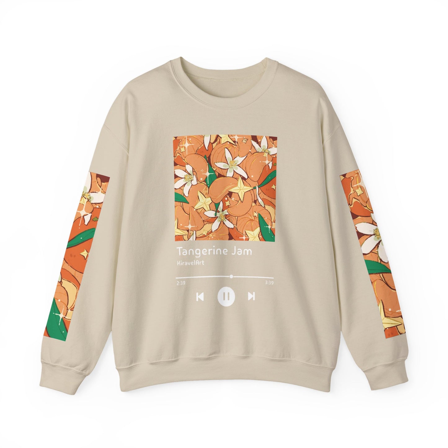 Tangerine Jam Crewneck Sweatshirt — Floral Citrus Music Player Design