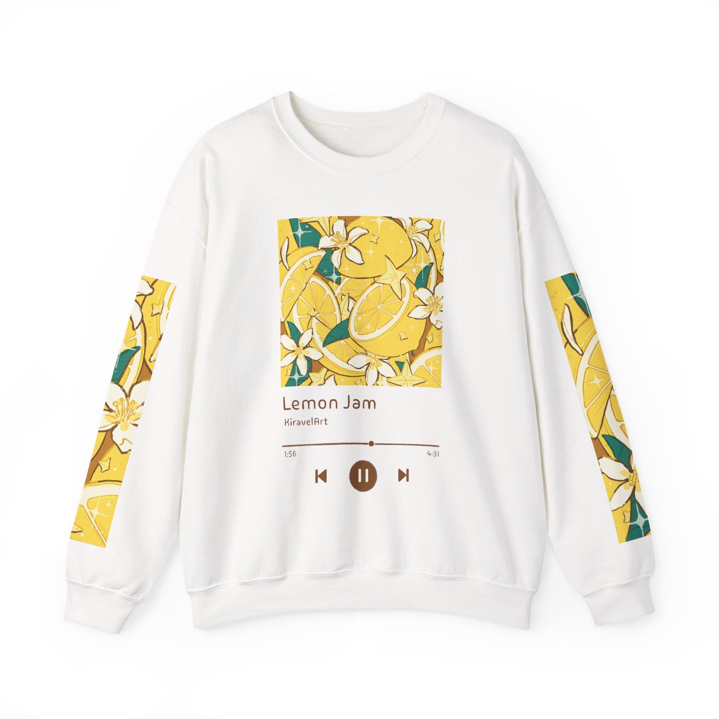 Lemon Jam Crewneck Sweatshirt — Citrus Floral Music Player Graphic