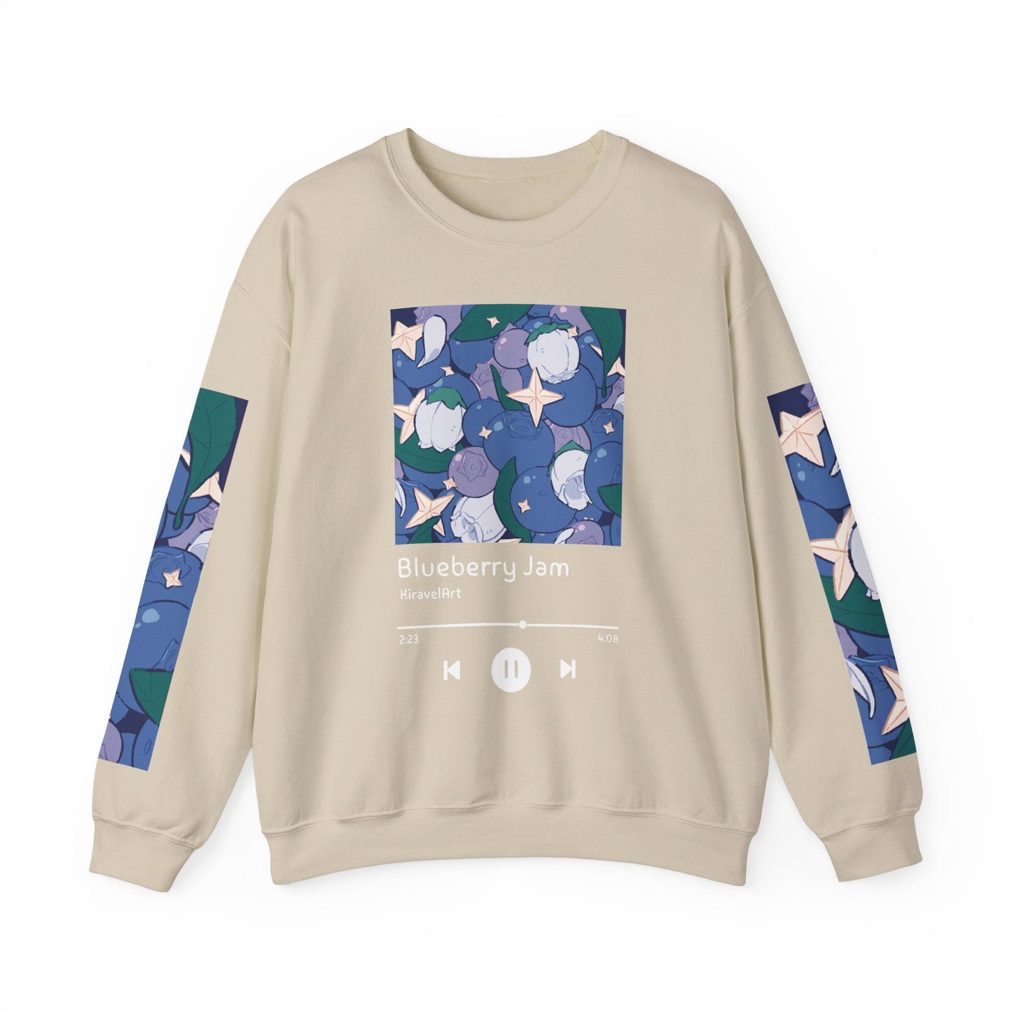 Blueberry Jam Graphic Crewneck Sweatshirt | Floral Sleeve Music Track Design