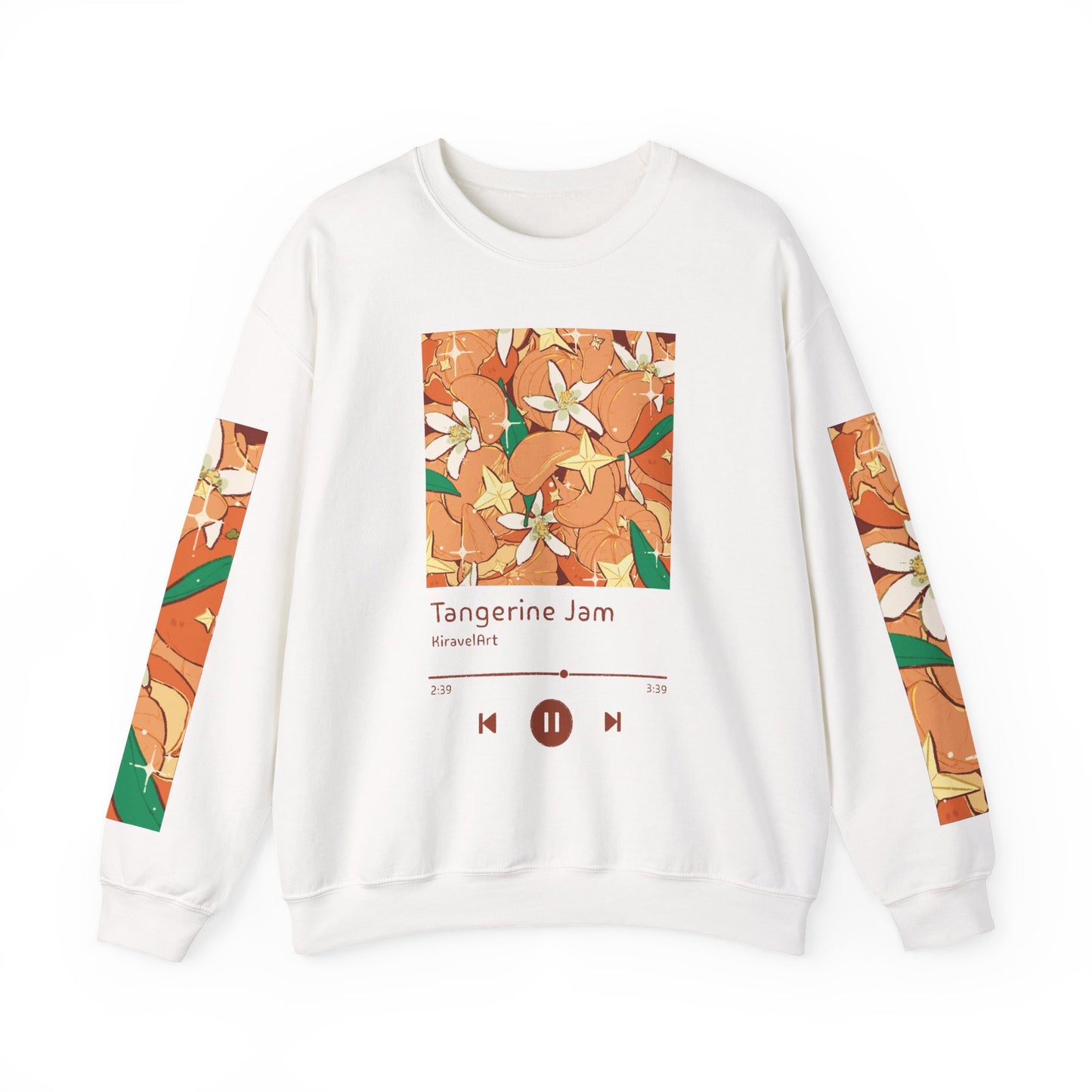 Tangerine Jam Crewneck Sweatshirt — Floral Citrus Music Player Design