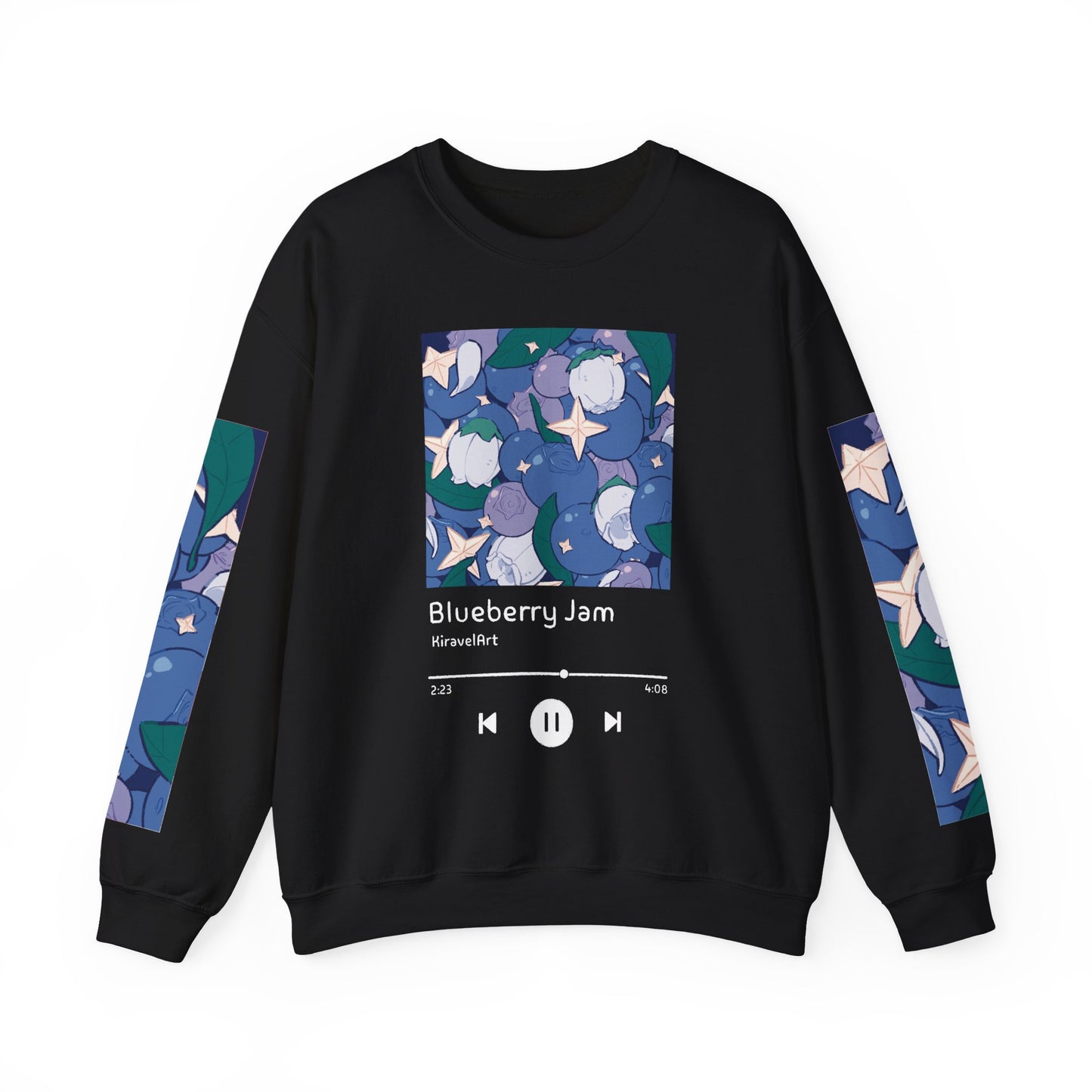 Blueberry Jam Graphic Crewneck Sweatshirt | Floral Sleeve Music Track Design