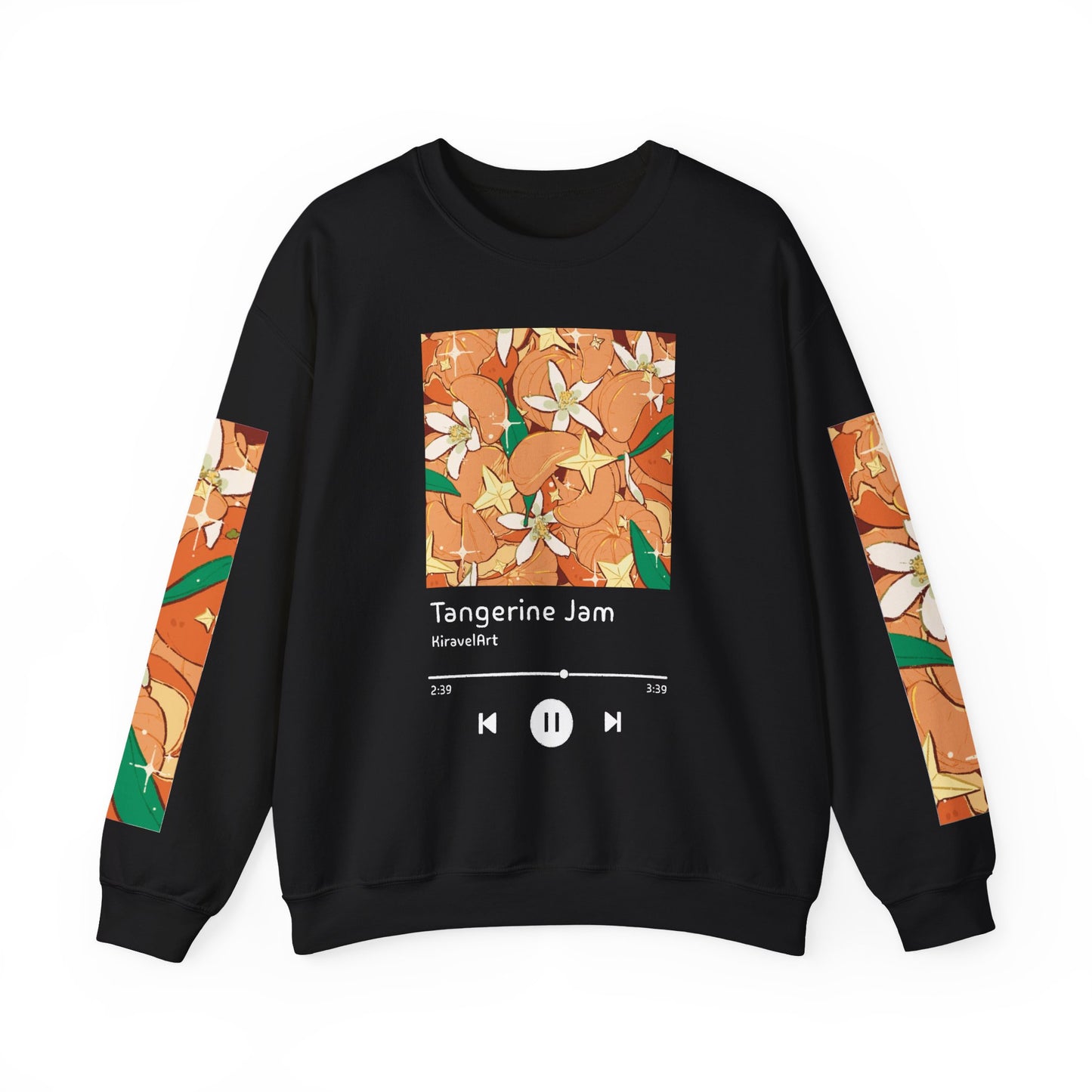 Tangerine Jam Crewneck Sweatshirt — Floral Citrus Music Player Design