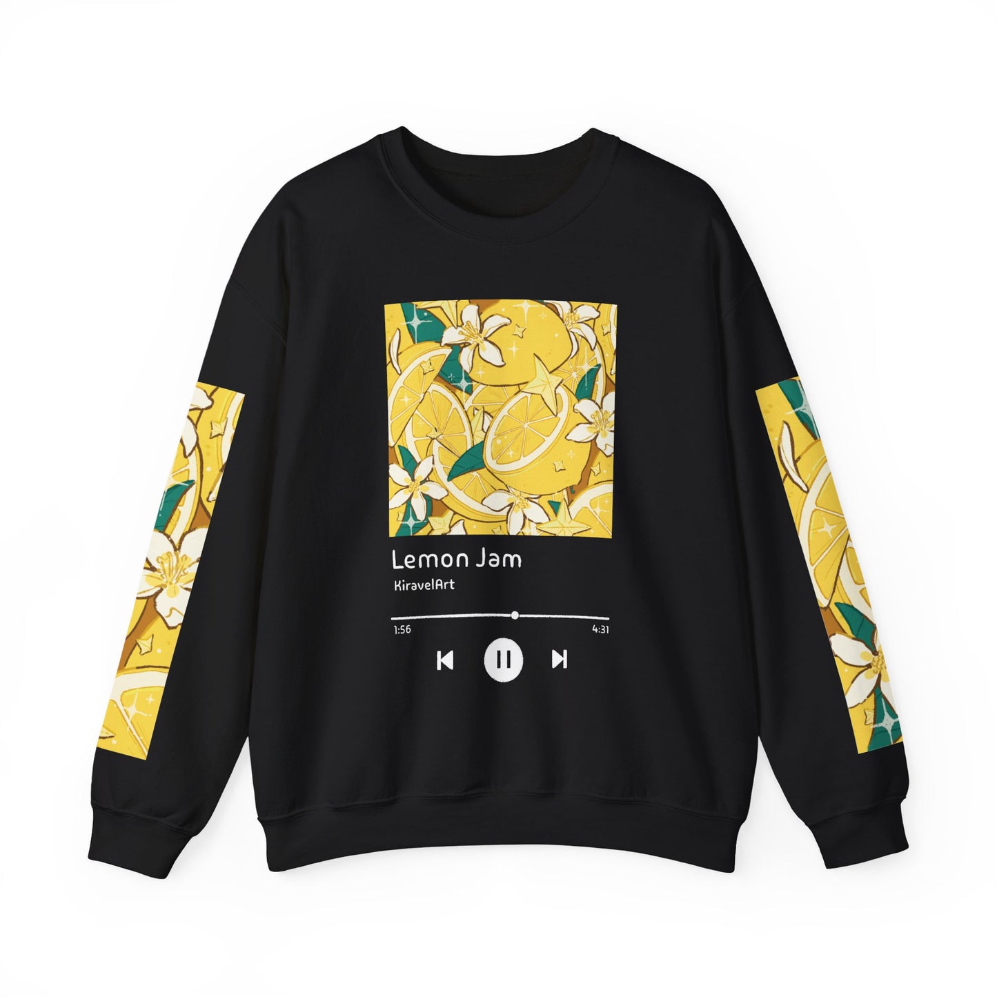 Lemon Jam Crewneck Sweatshirt — Citrus Floral Music Player Graphic