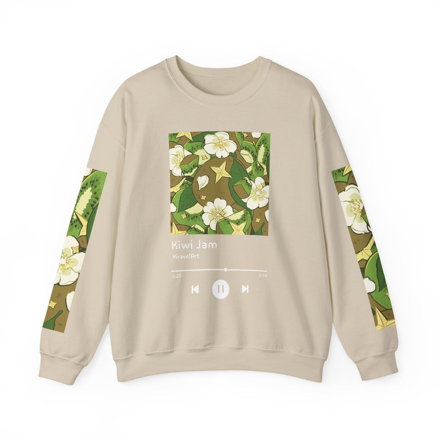 Crewneck Sweatshirt — "Kiwi Jam" Floral Music Player Graphic