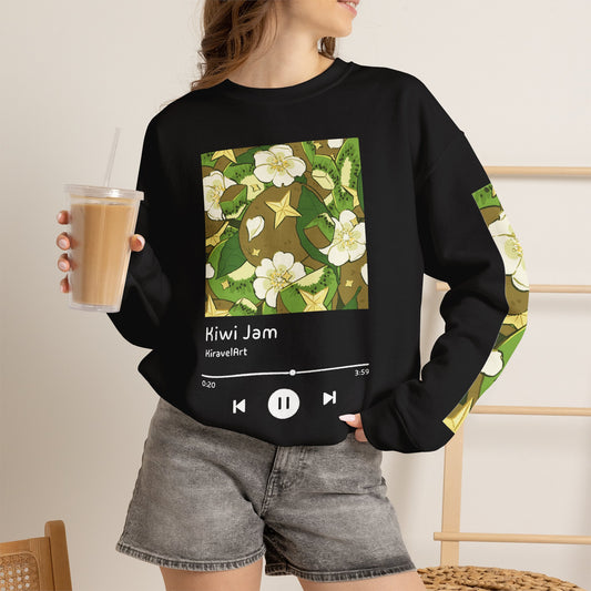 Crewneck Sweatshirt — "Kiwi Jam" Floral Music Player Graphic