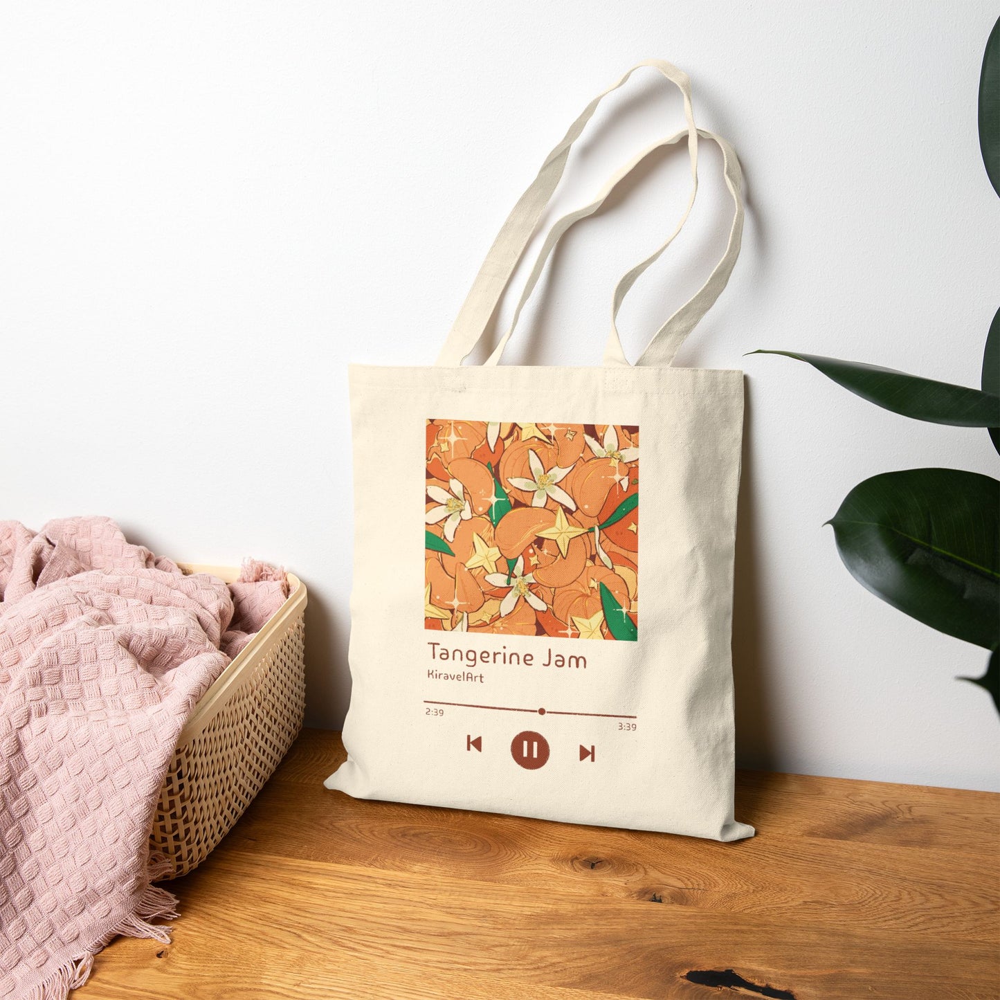 Tote Bag — "Tangerine Jam" Floral Music Player Canvas Tote