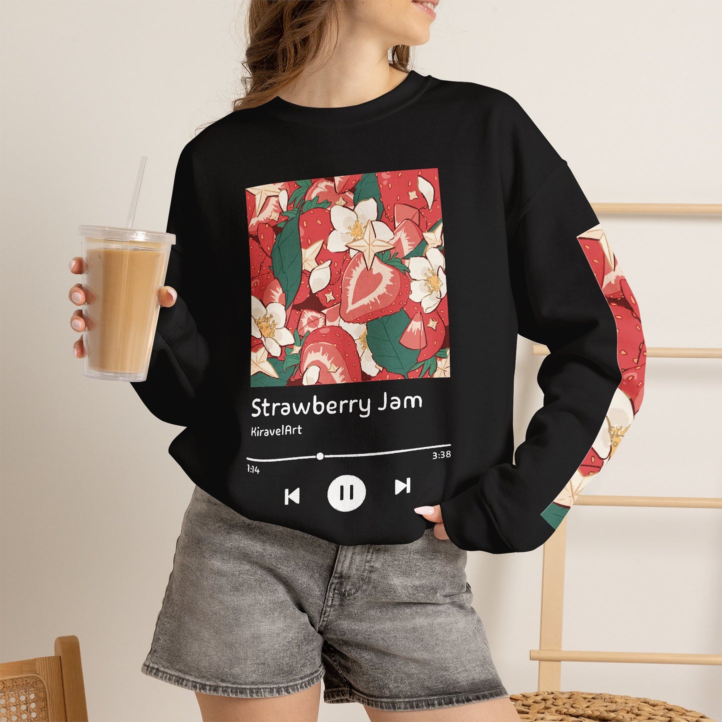 Strawberry Jam album art Sweatshirt | Floral sleeve music player design