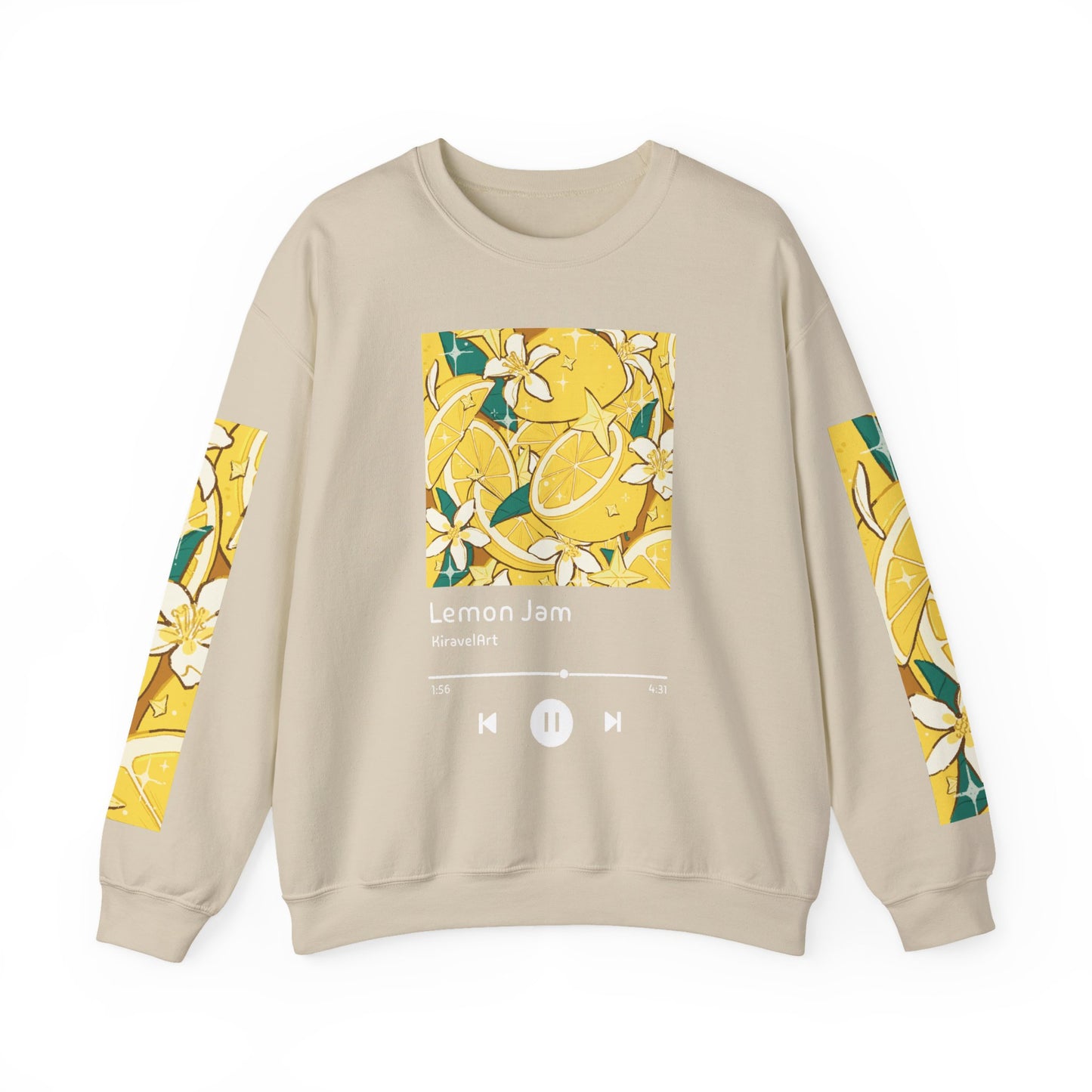 Lemon Jam Crewneck Sweatshirt — Citrus Floral Music Player Graphic