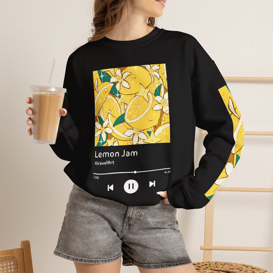 Lemon Jam Crewneck Sweatshirt — Citrus Floral Music Player Graphic