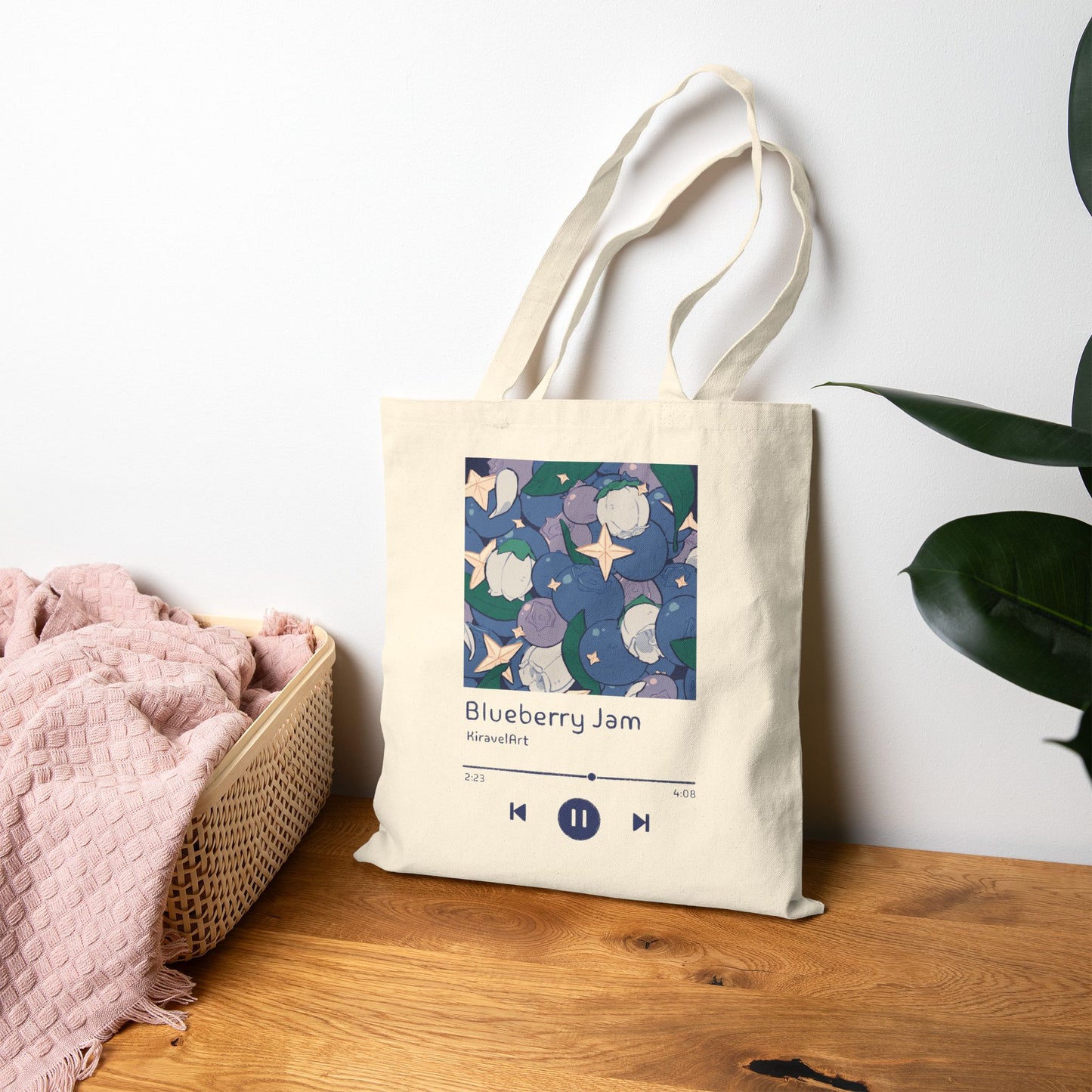 Blueberry Jam Canvas Tote Bag — Music Album Art Floral Grocery Shopper