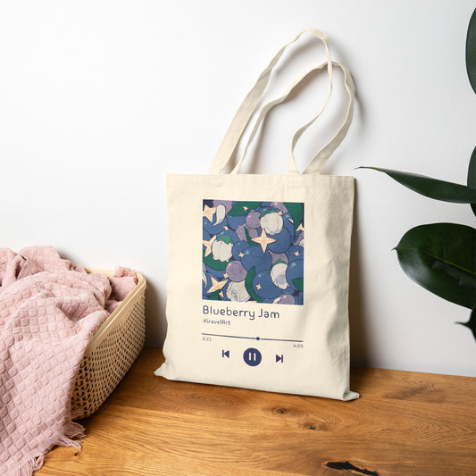 Blueberry Jam Canvas Tote Bag — Music Album Art Floral Grocery Shopper