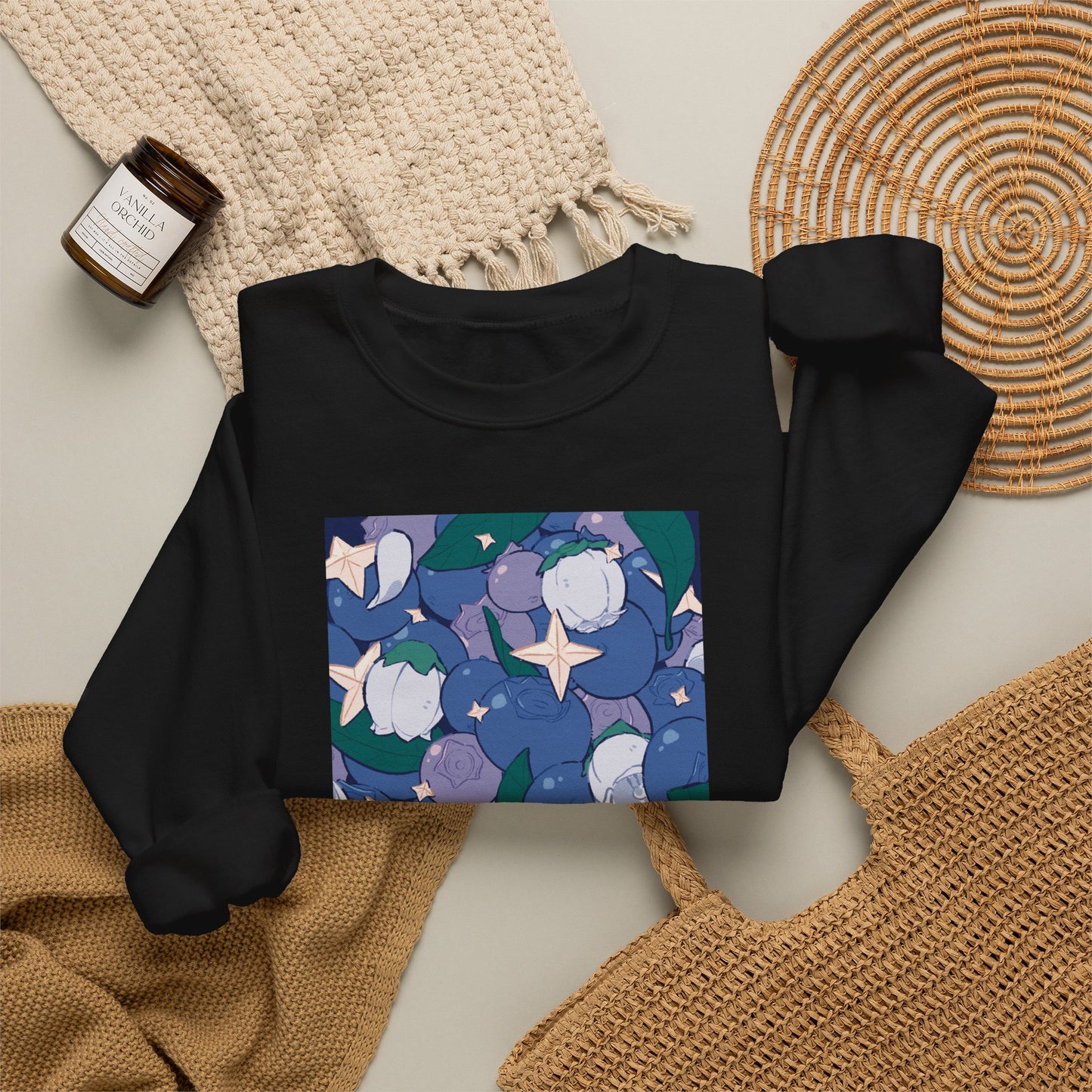 Blueberry Jam Graphic Crewneck Sweatshirt | Floral Sleeve Music Track Design