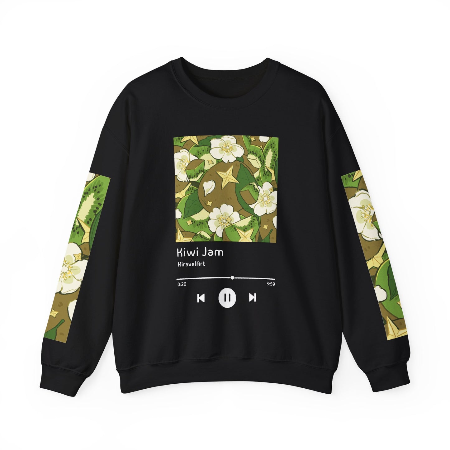Crewneck Sweatshirt — "Kiwi Jam" Floral Music Player Graphic