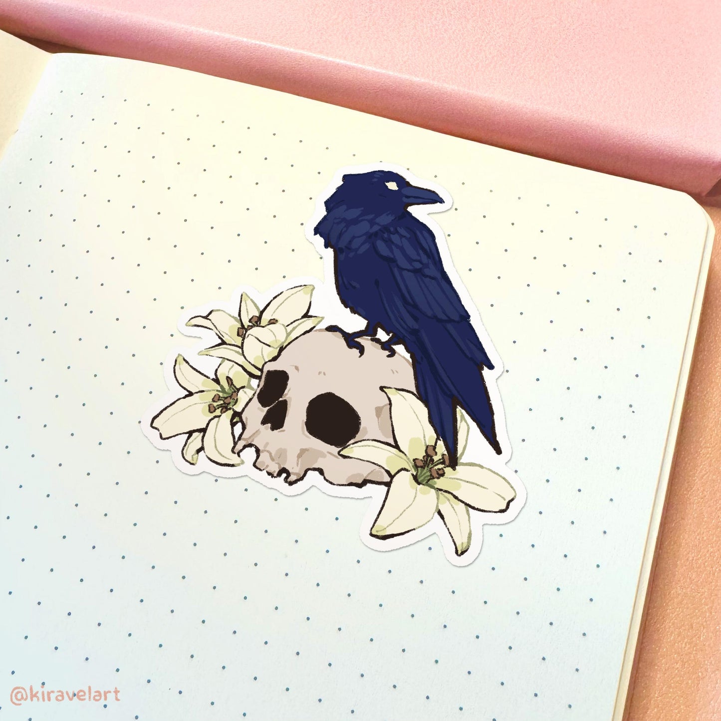 Floral Raven Skull Vinyl Sticker