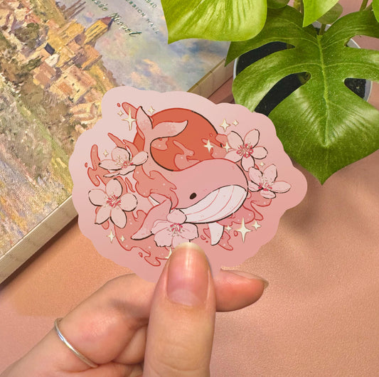 Whale Sakura Vinyl Sticker