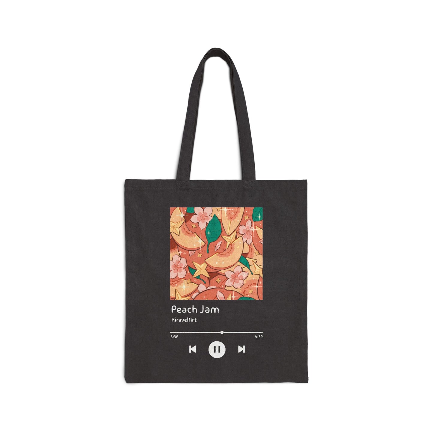 Peach Jam Tote Bag — Retro Music Player Canvas Grocery & Book Tote