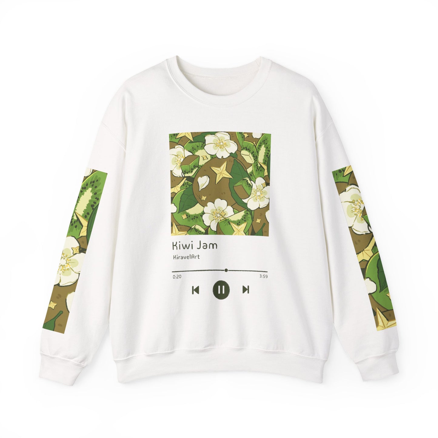 Crewneck Sweatshirt — "Kiwi Jam" Floral Music Player Graphic