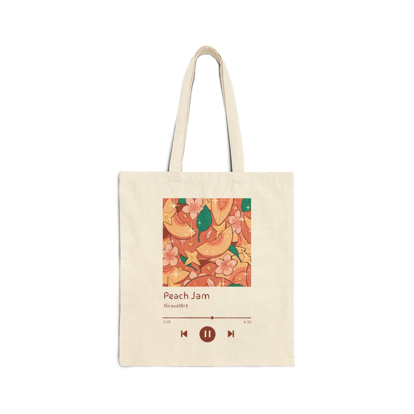 Peach Jam Tote Bag — Retro Music Player Canvas Grocery & Book Tote