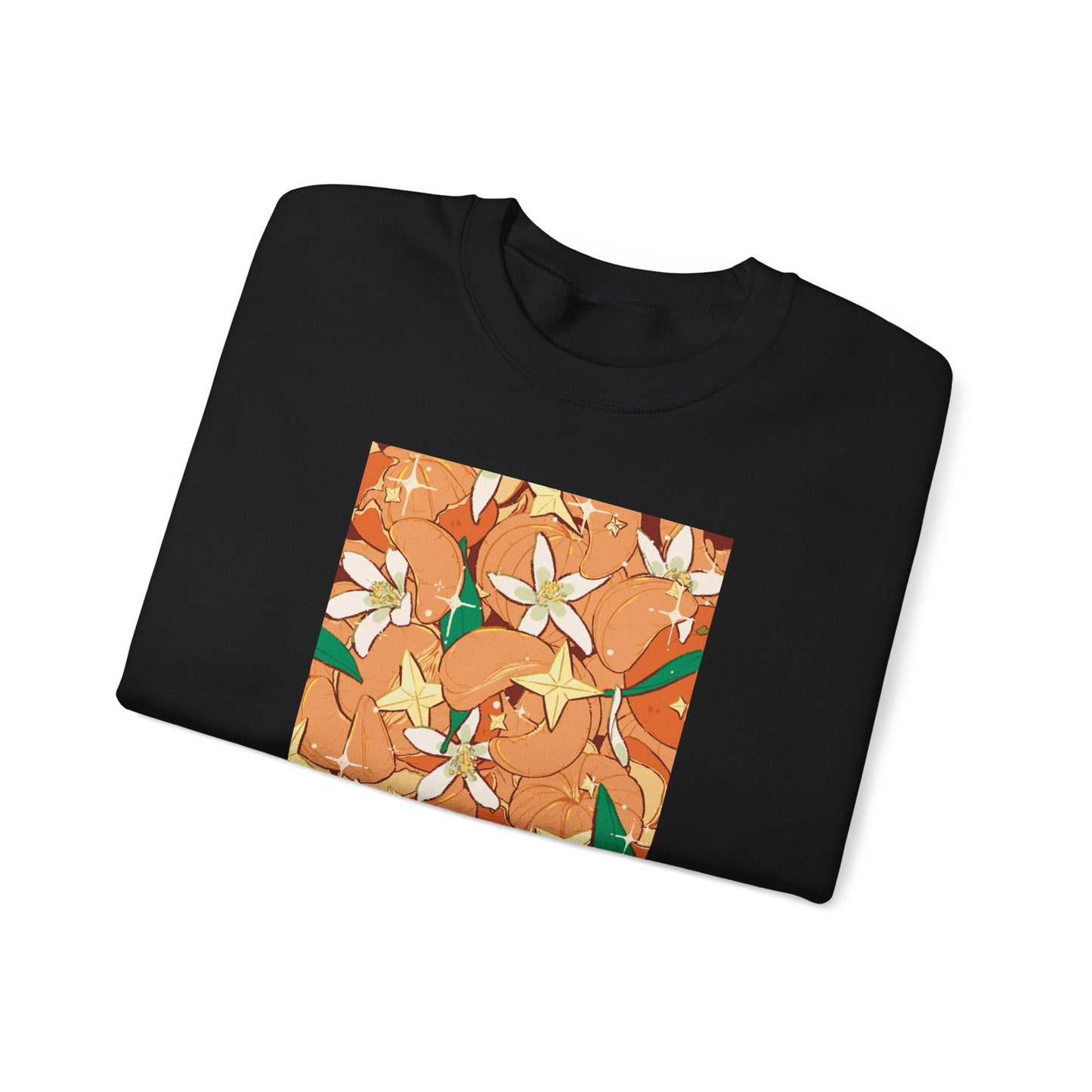 Tangerine Jam Crewneck Sweatshirt — Floral Citrus Music Player Design