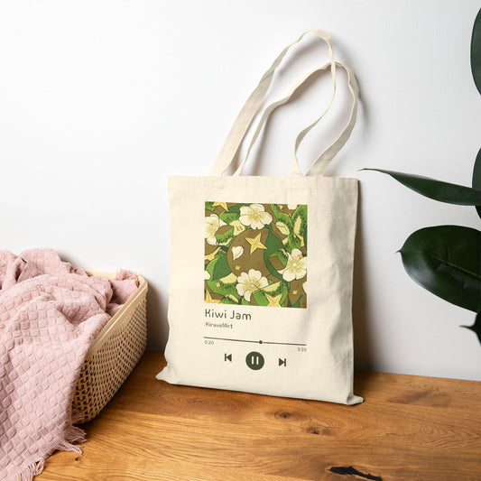 Tote Bag — 'Kiwi Jam' Floral Playlist Canvas Tote