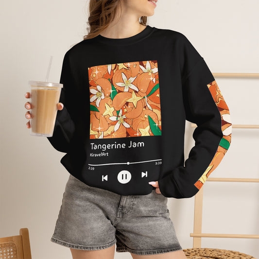 Tangerine Jam Crewneck Sweatshirt — Floral Citrus Music Player Design