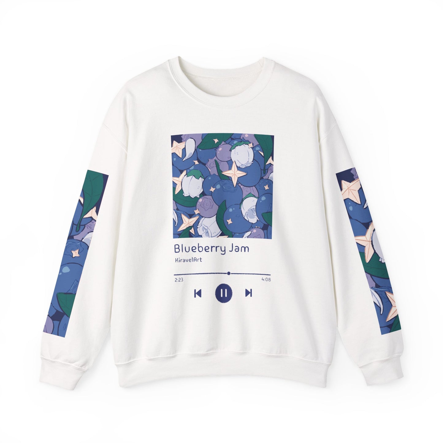 Blueberry Jam Graphic Crewneck Sweatshirt | Floral Sleeve Music Track Design