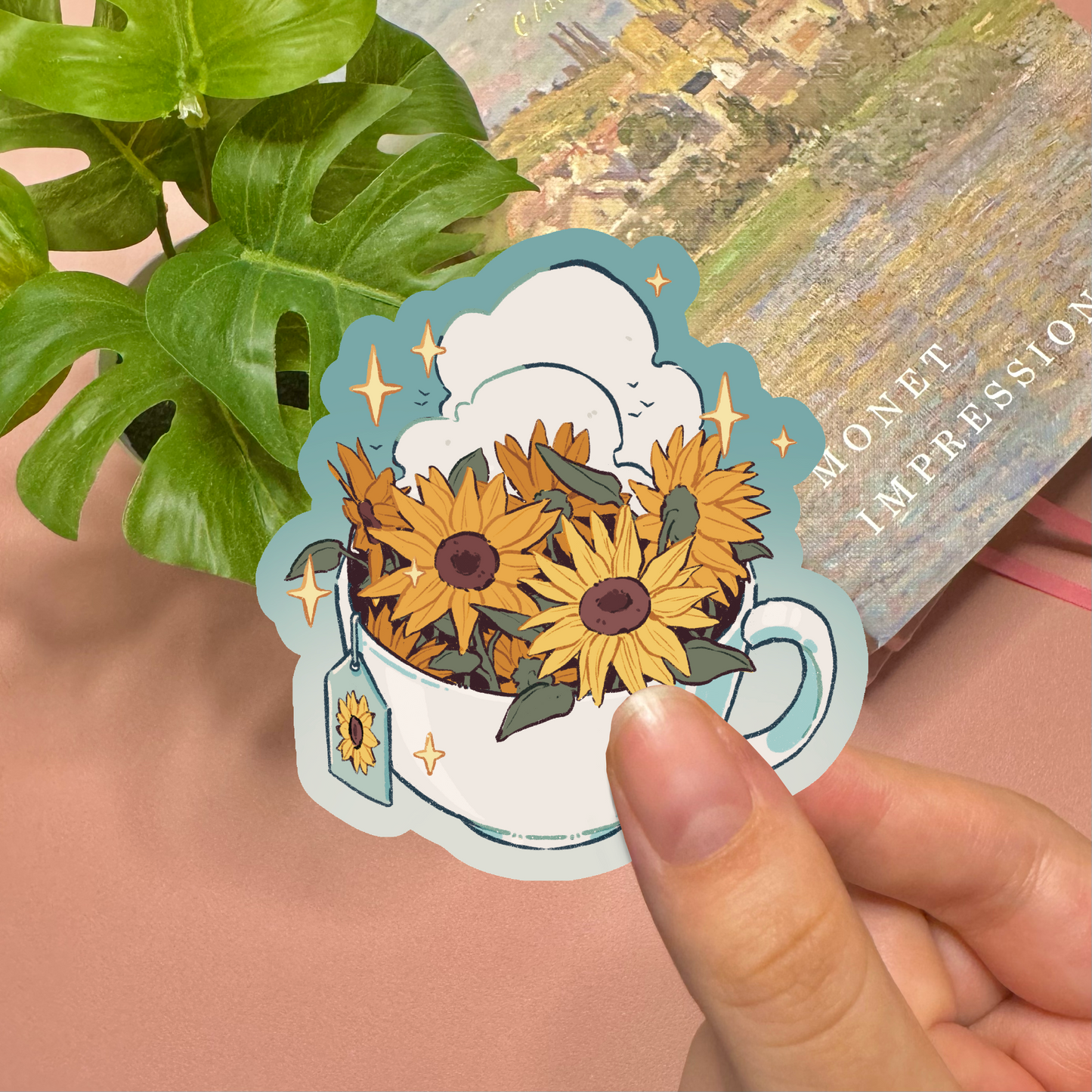 Aesthetic Sunflower Tea Cup Vinyl Sticker