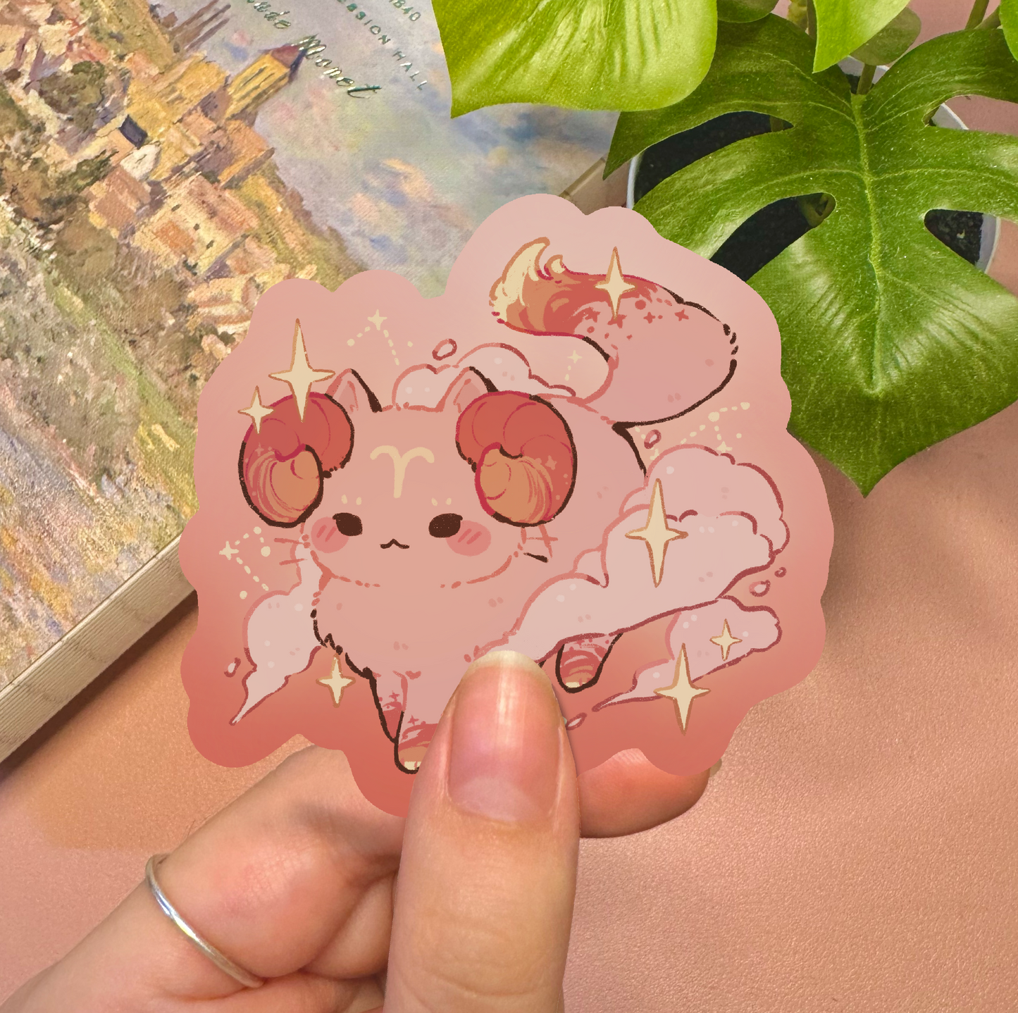 Zodiac Aries Cat Vinyl Sticker