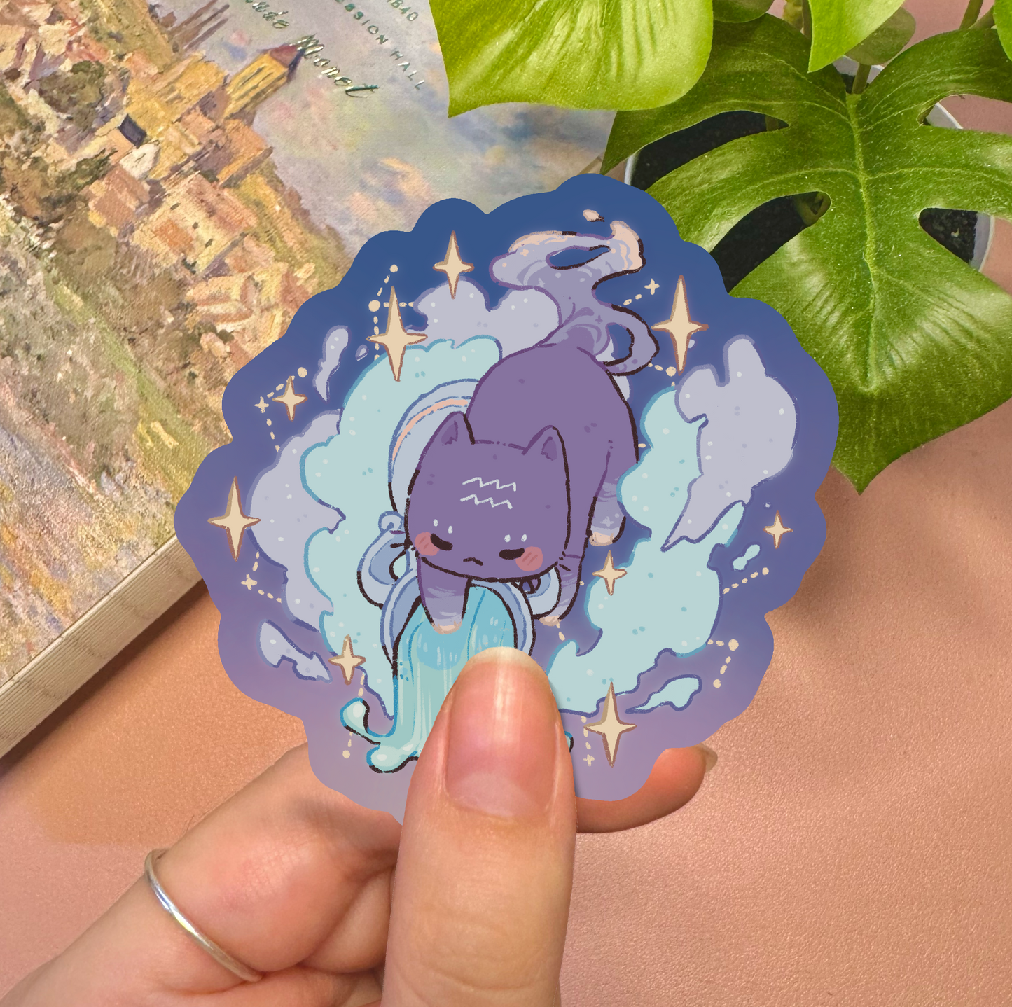 Zodiac Aquarius Cat Vinyl Sticker