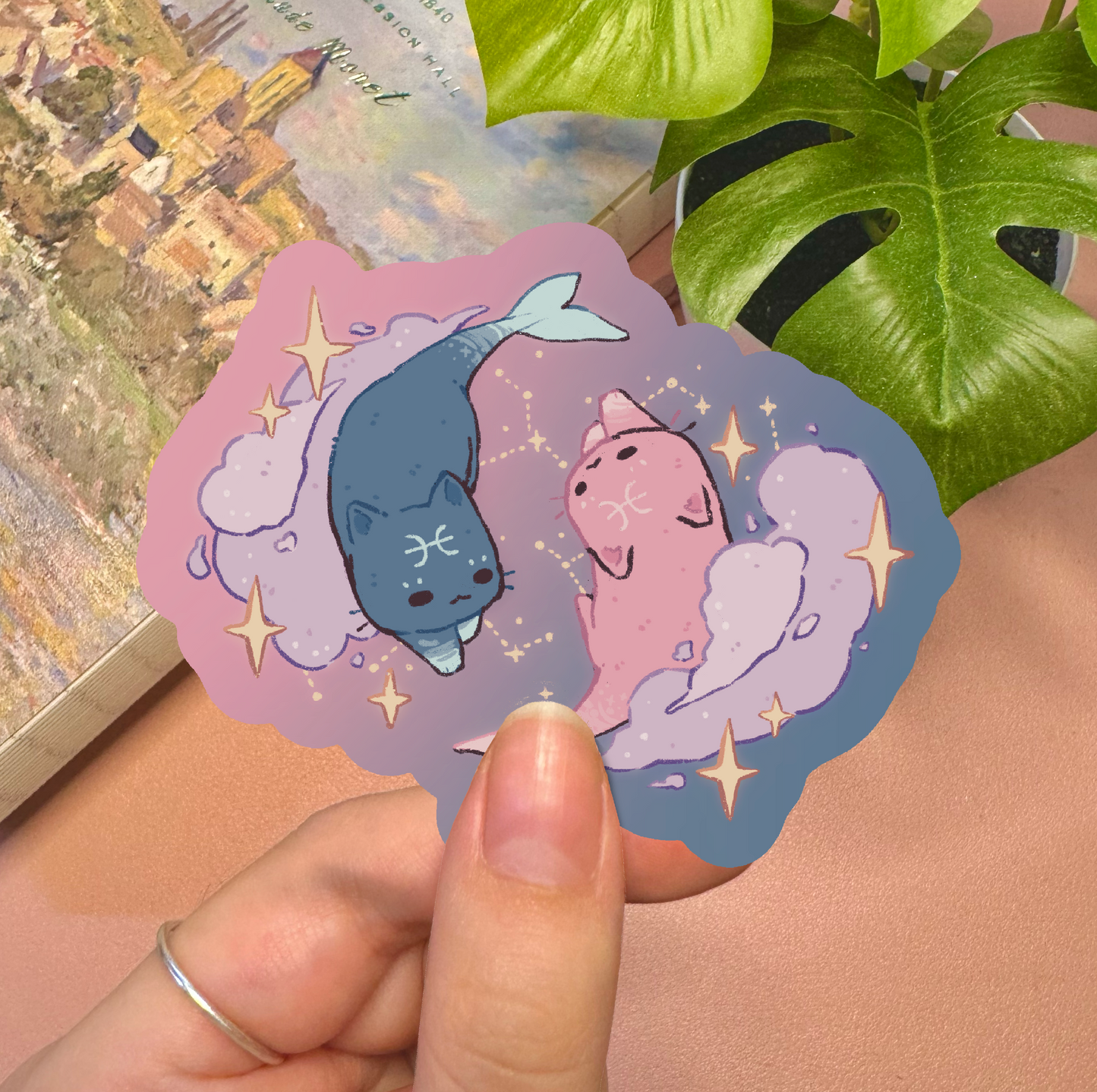 Zodiac Pisces Cat Vinyl Sticker