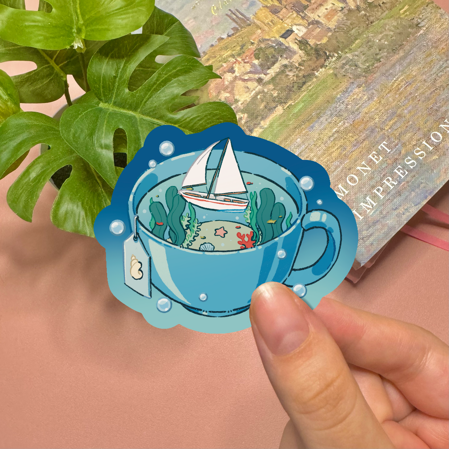 Aesthetic Ocean Tea Cup Vinyl Sticker