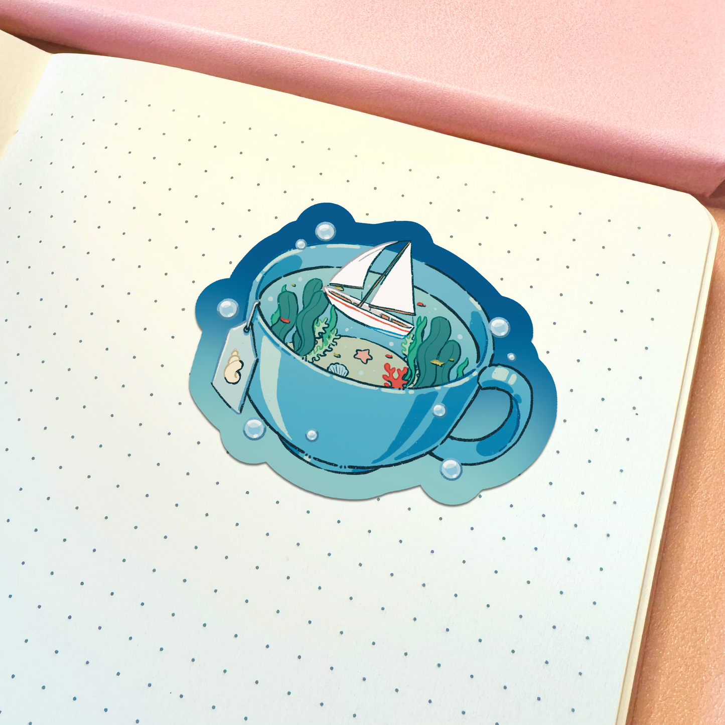 Aesthetic Ocean Tea Cup Vinyl Sticker