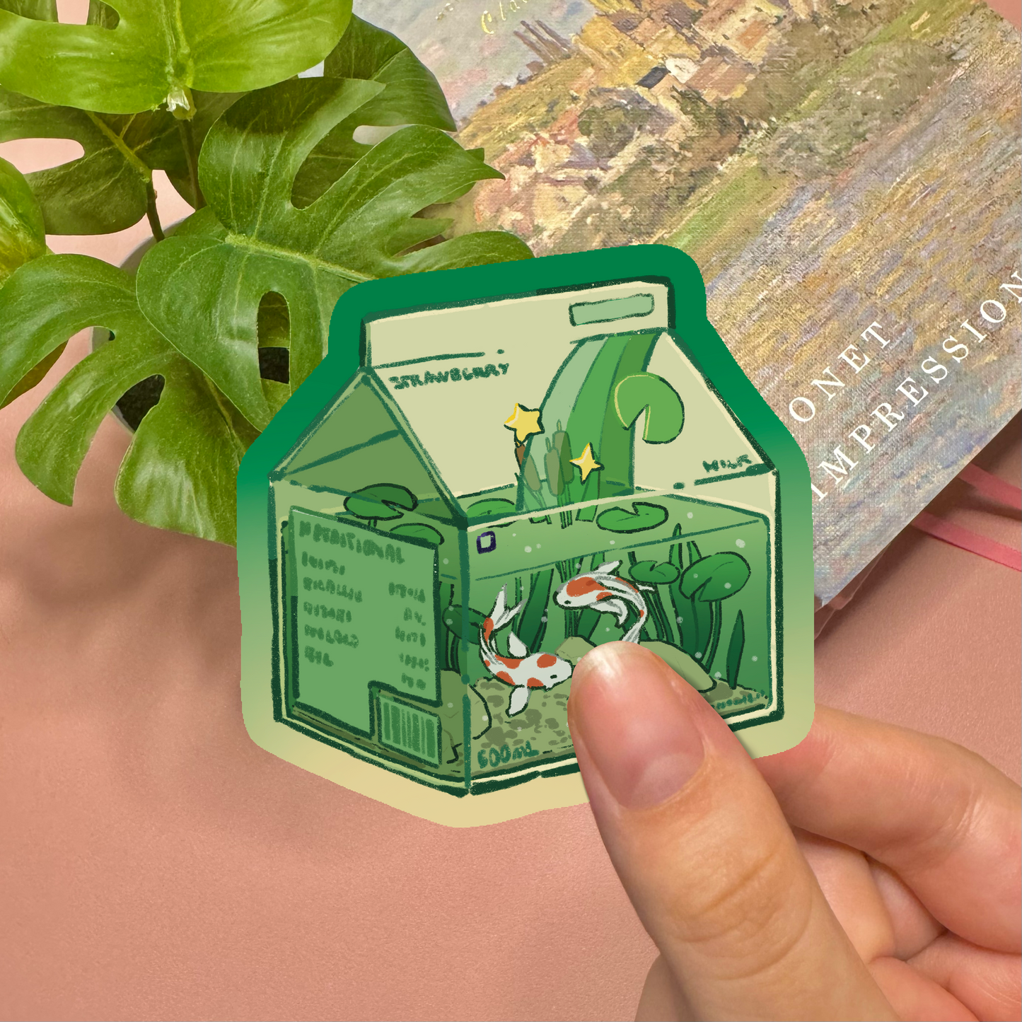 Aesthetic Koi Pond Milk Carton Vinyl Sticker