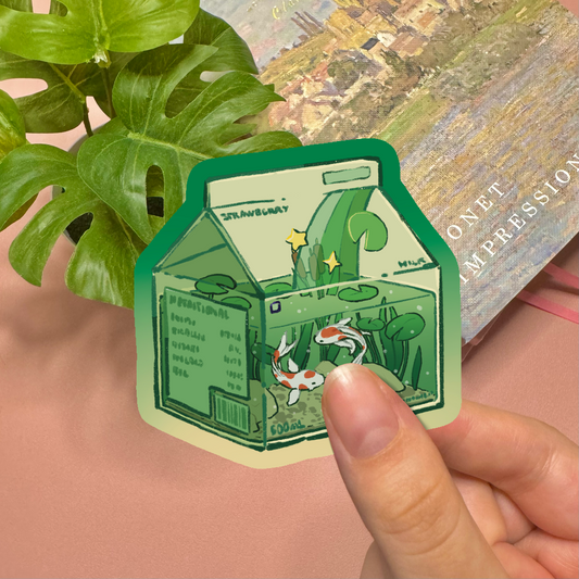 Aesthetic Koi Pond Milk Carton Vinyl Sticker