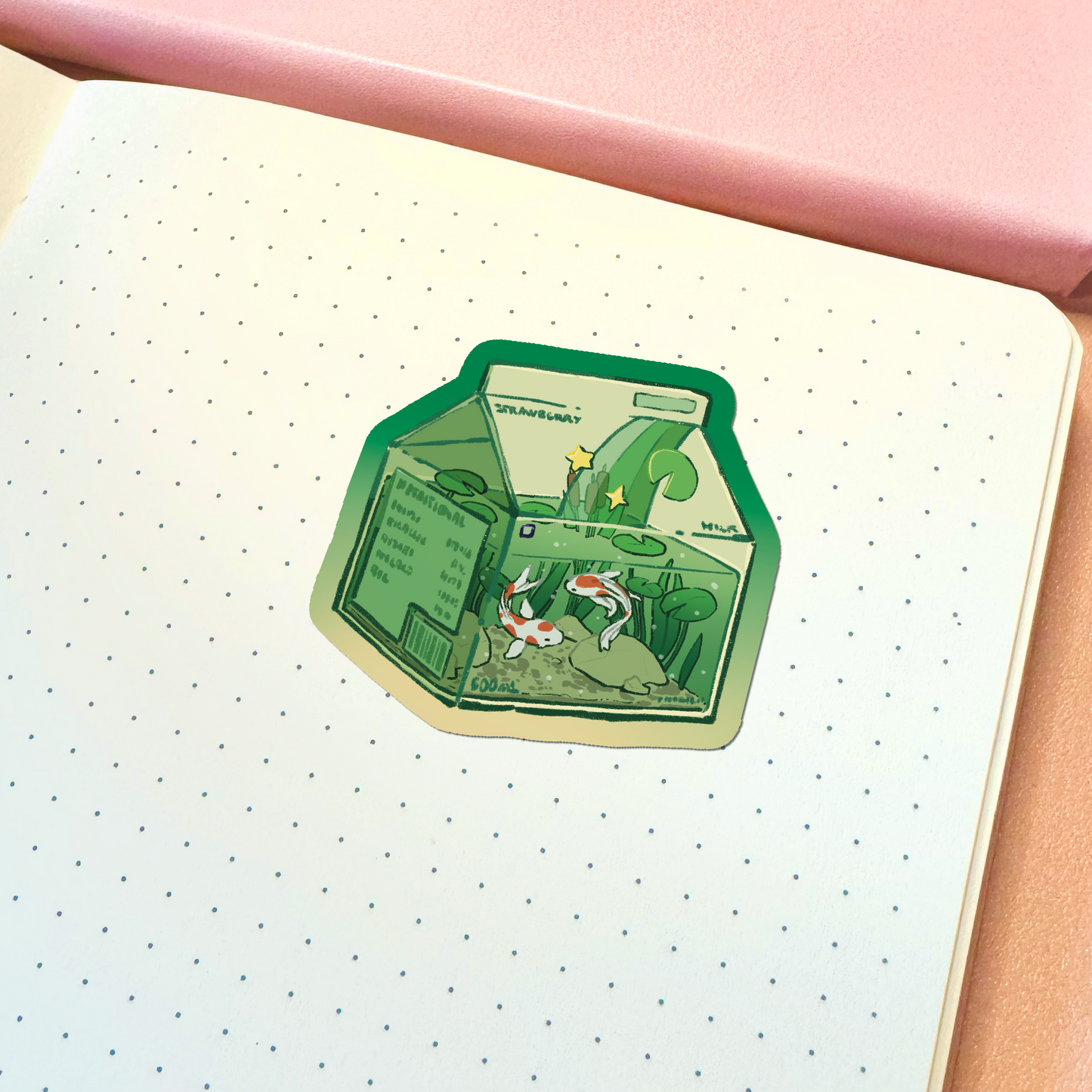 Aesthetic Koi Pond Milk Carton Vinyl Sticker
