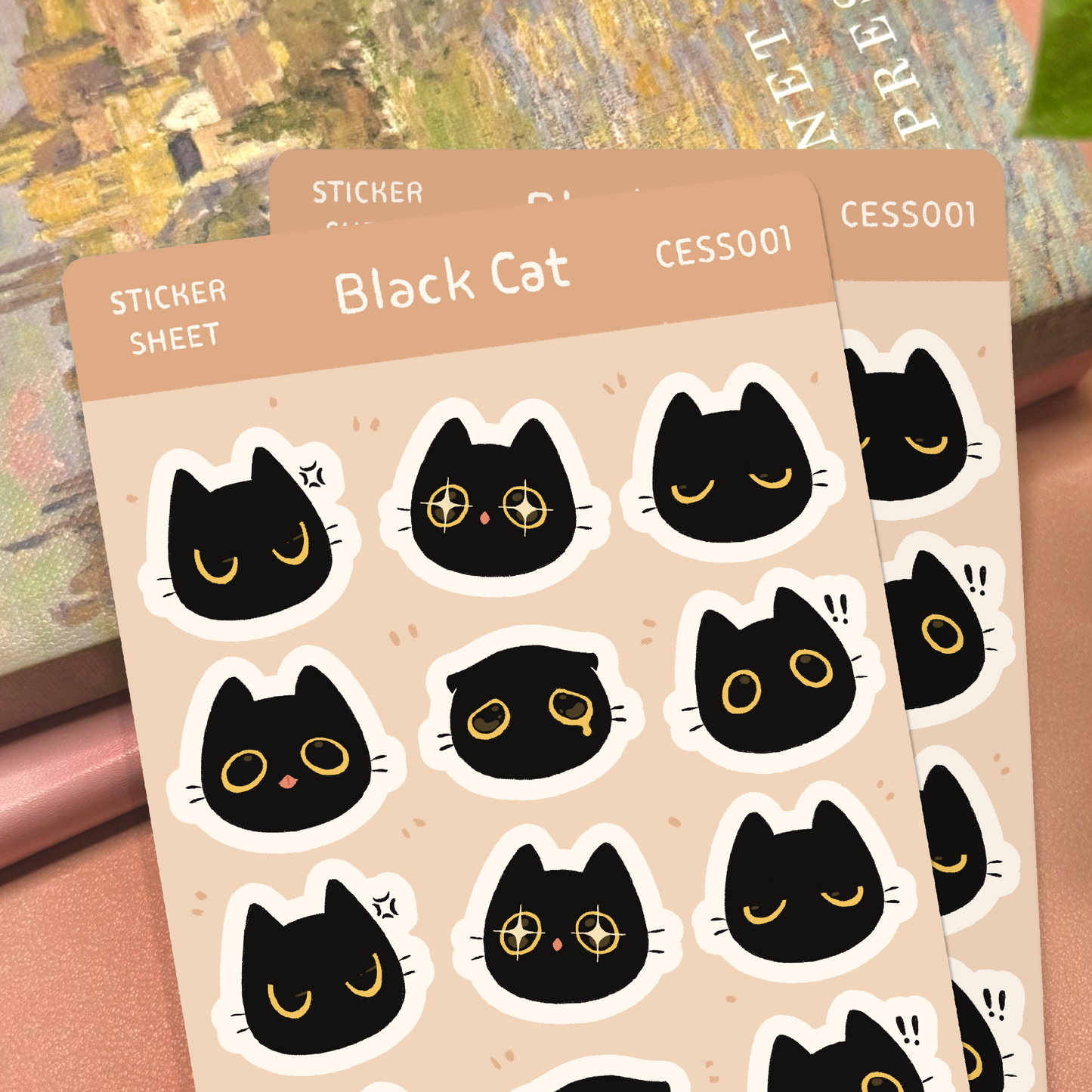 Black Cat Expressions Sticker Sheet