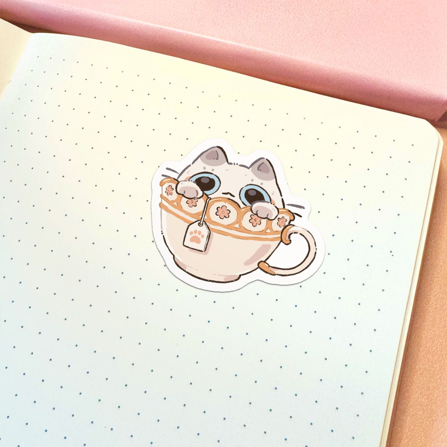 Tea Cup Cat Vinyl Sticker