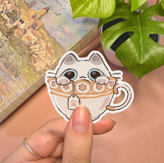 Tea Cup Cat Vinyl Sticker