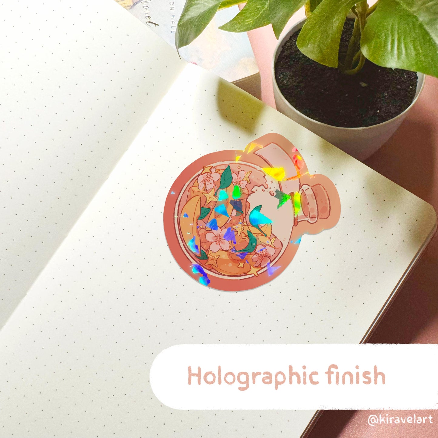 Cute Sticker Holographic | Aesthetic Sticker Pastel Pink Sticker Durable Stickers Stationary Sticker Laptop Decal Glitter Sticker Sparkle